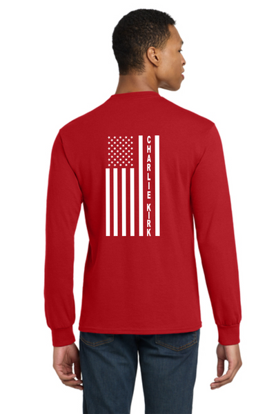 Freedom Shirt in Honor of Charlie Kirk long sleeved Youth sizes white words