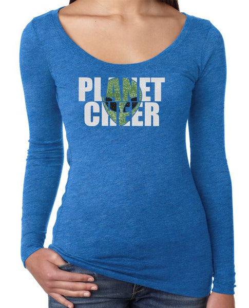 Planet Cheer Ladies' Alien Head  Long-Sleeve Scoop Neck - Monograms by K & K