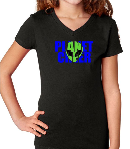 Planet Cheer Youth Alien Head Youth V-Neck Shirt - Monograms by K & K