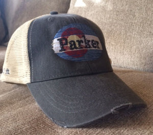 Parker, CO Distressed Trucker Cap - Monograms by K & K